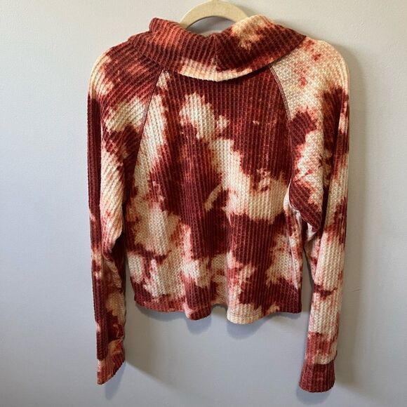 Abound Waffle Knit Rust Multi Color Tie Dye Cowl Neck Top S NWT - Picture 4 of 5